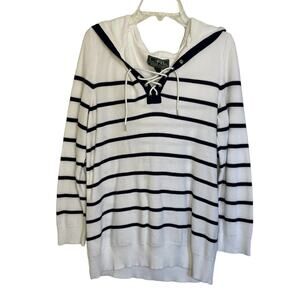 Lauren Ralph Lauren Active Blue White Striped Pullover Womens Sz L Coastal Beach